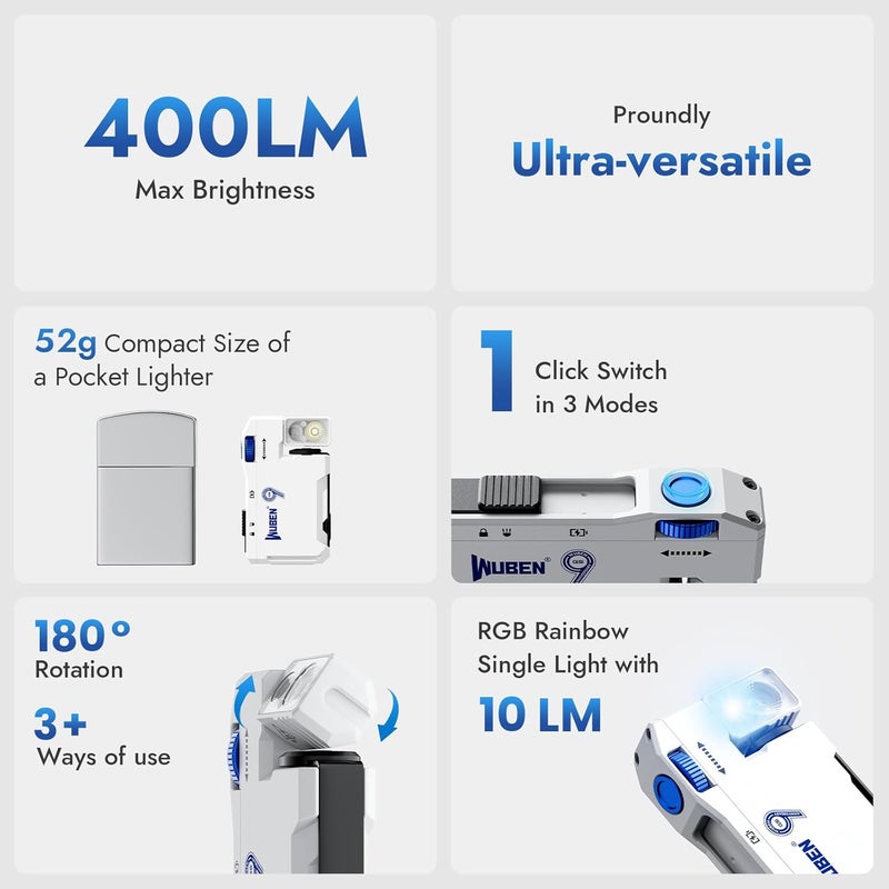 WUBEN G5 Rechargeable EDC Flashlight, 400 Lumens Dual Light Sources Mini Flashlight with RGB Light, Portable Flat Pocket Flashlights, Magnetic Keychain Flashlight (Commemorative Edition) - Image 2